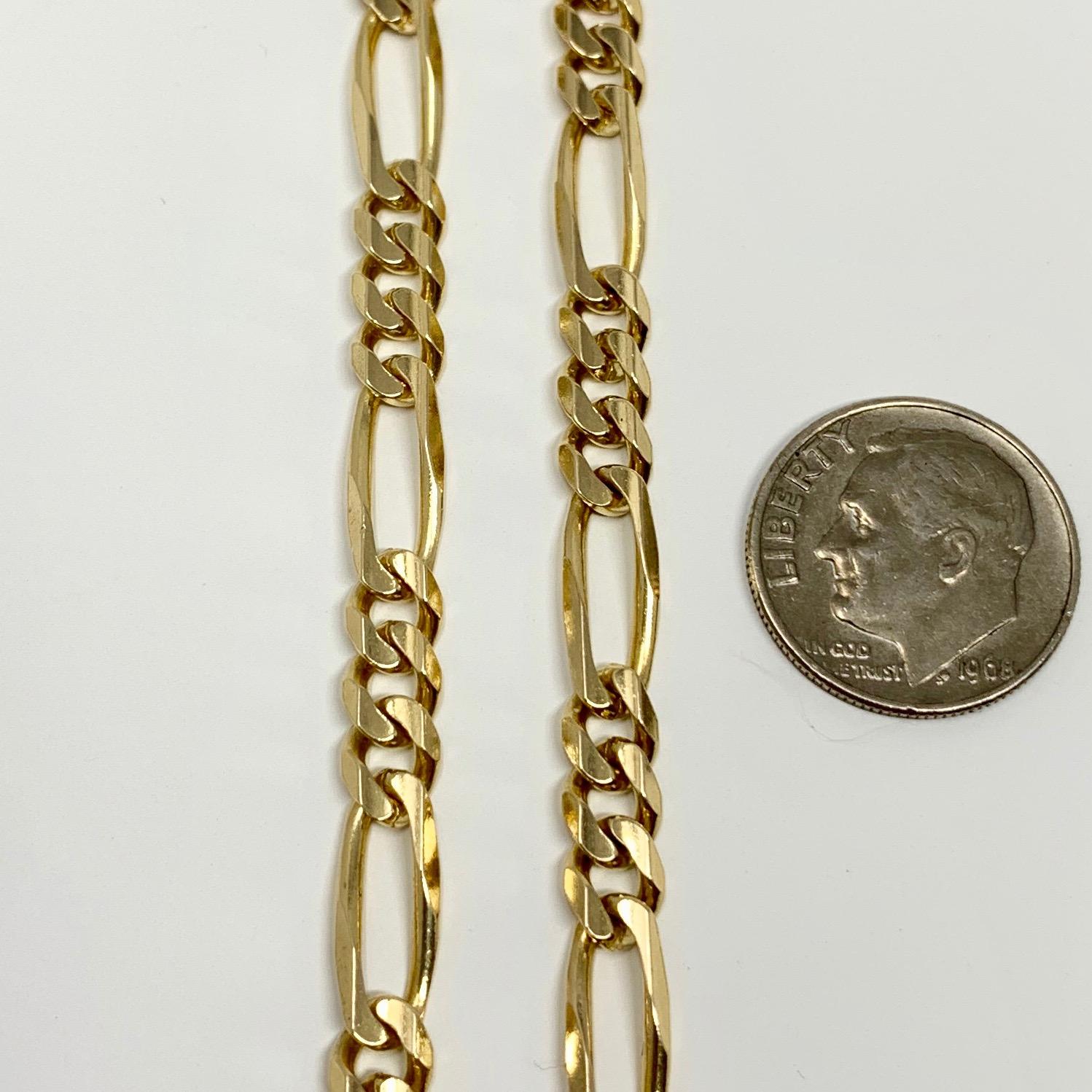 Women's or Men's 14 Karat Yellow Gold Solid Figaro Link Chain Necklace
