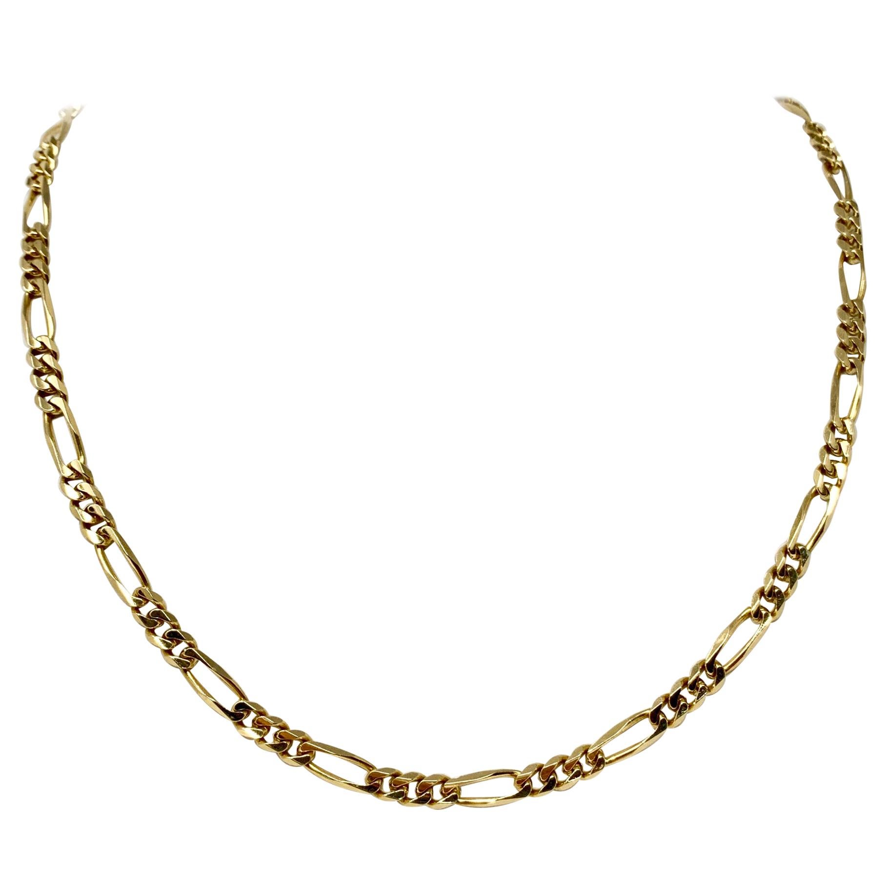 14 Karat Yellow Gold Solid Figaro Link Chain Necklace