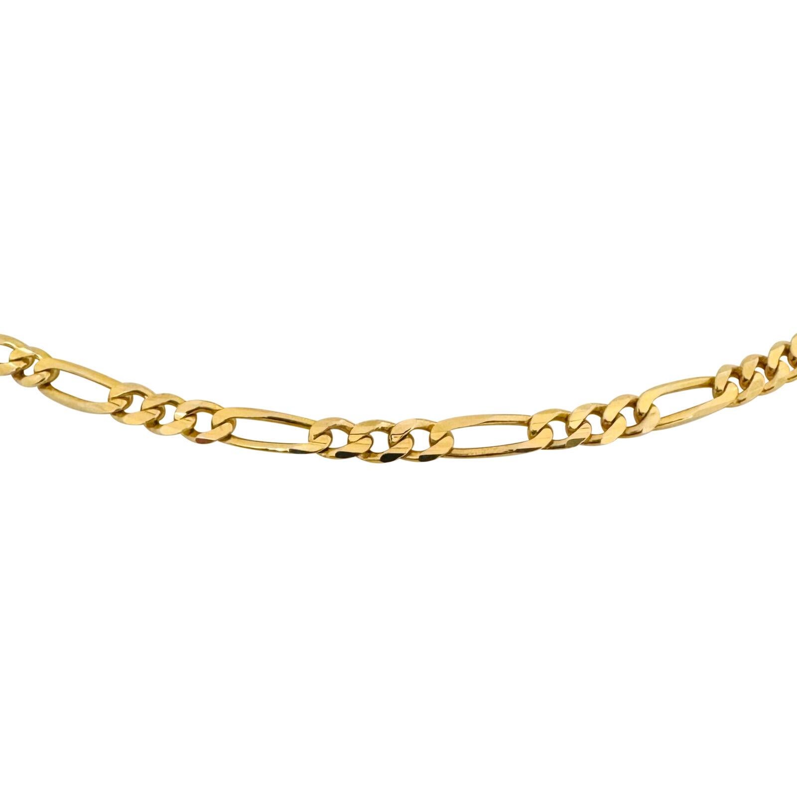 14 Karat Yellow Gold Solid Figaro Link Chain Necklace Italy  In Good Condition In Guilford, CT