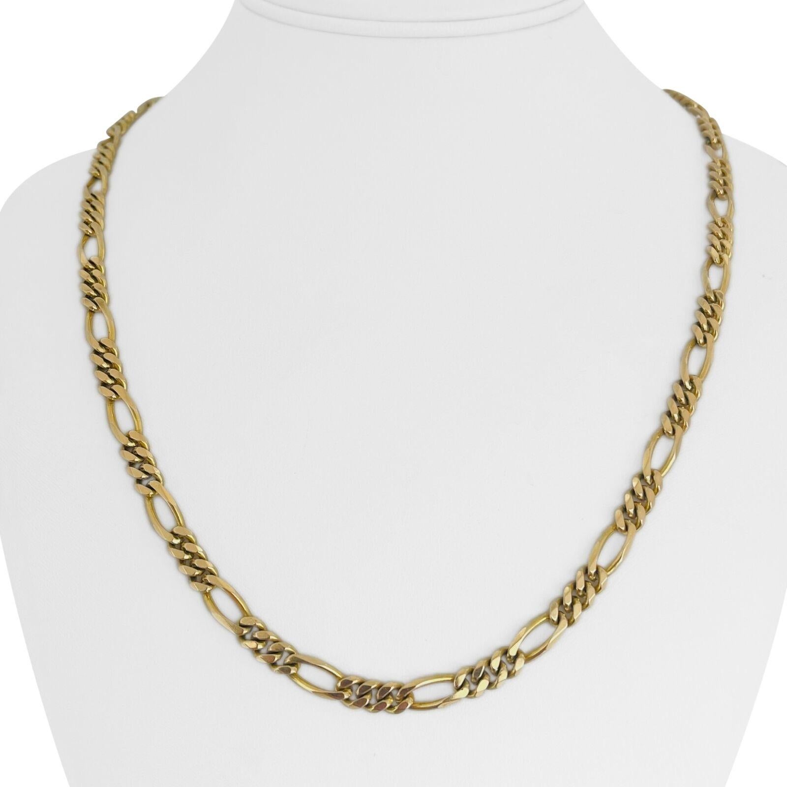 10 Karat Yellow Gold Solid Men's Figaro Link Chain Necklace Italy For