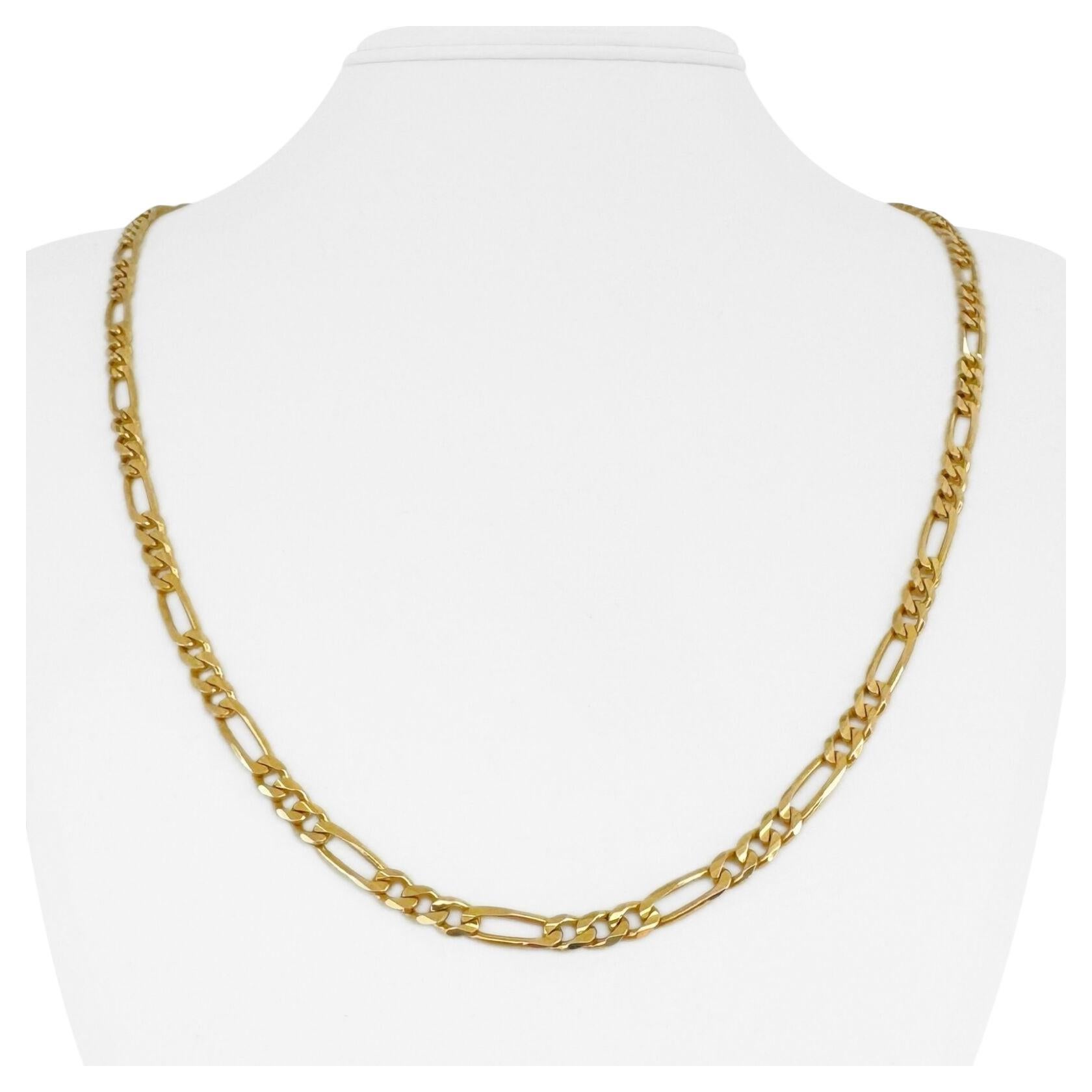 14 Karat Yellow Gold Solid Figaro Link Chain Necklace Italy  For Sale