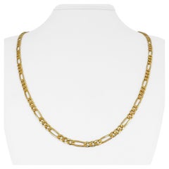 Retro 14 Karat Yellow Gold Solid Figaro Link Chain Necklace Italy 