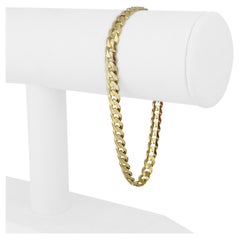 14 Karat Yellow Gold Solid Flat Curb Link Bracelet, Italy