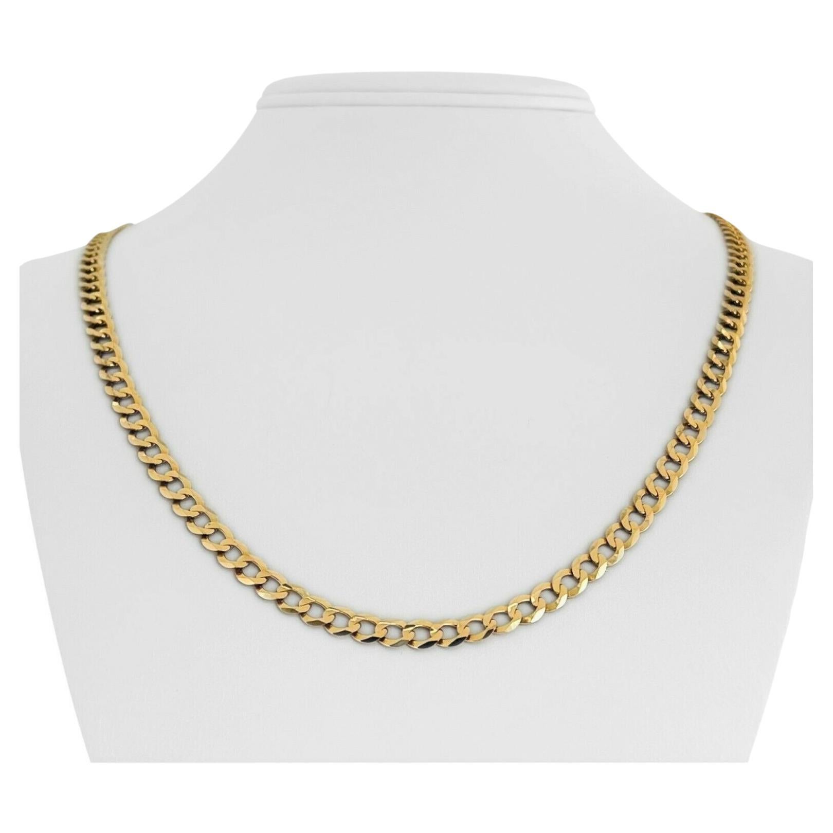 14 Karat Yellow Gold Solid Flat Curb Link Chain Necklace 