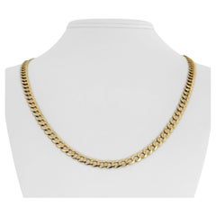 14 Karat Yellow Gold Solid Flat Curb Link Chain Necklace 