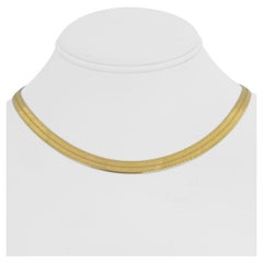 14 Karat Yellow Gold Solid Flat Herringbone Link Chain Necklace