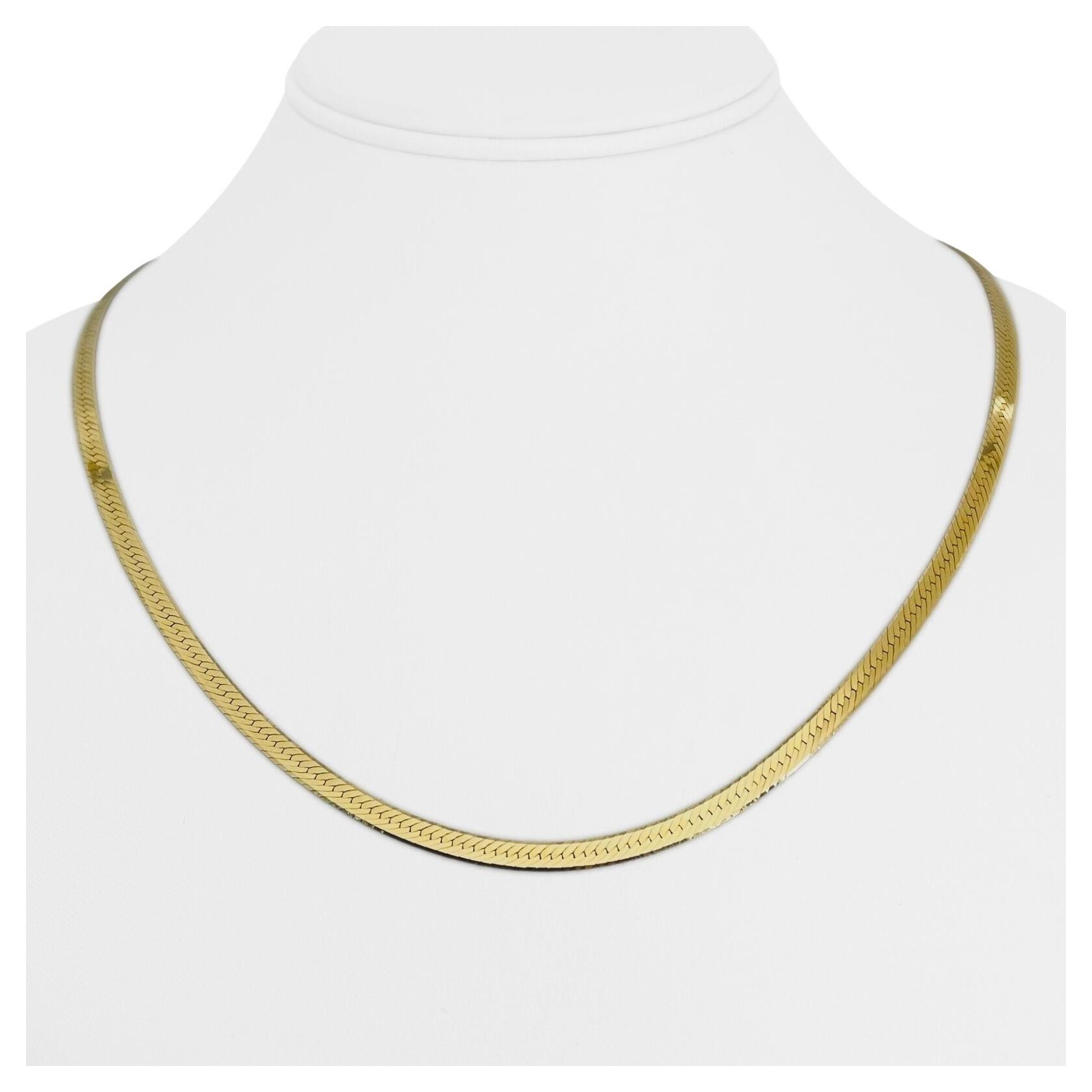 Vintage 1990s 14 Karat Yellow Gold Wide Herringbone Necklace For Sale