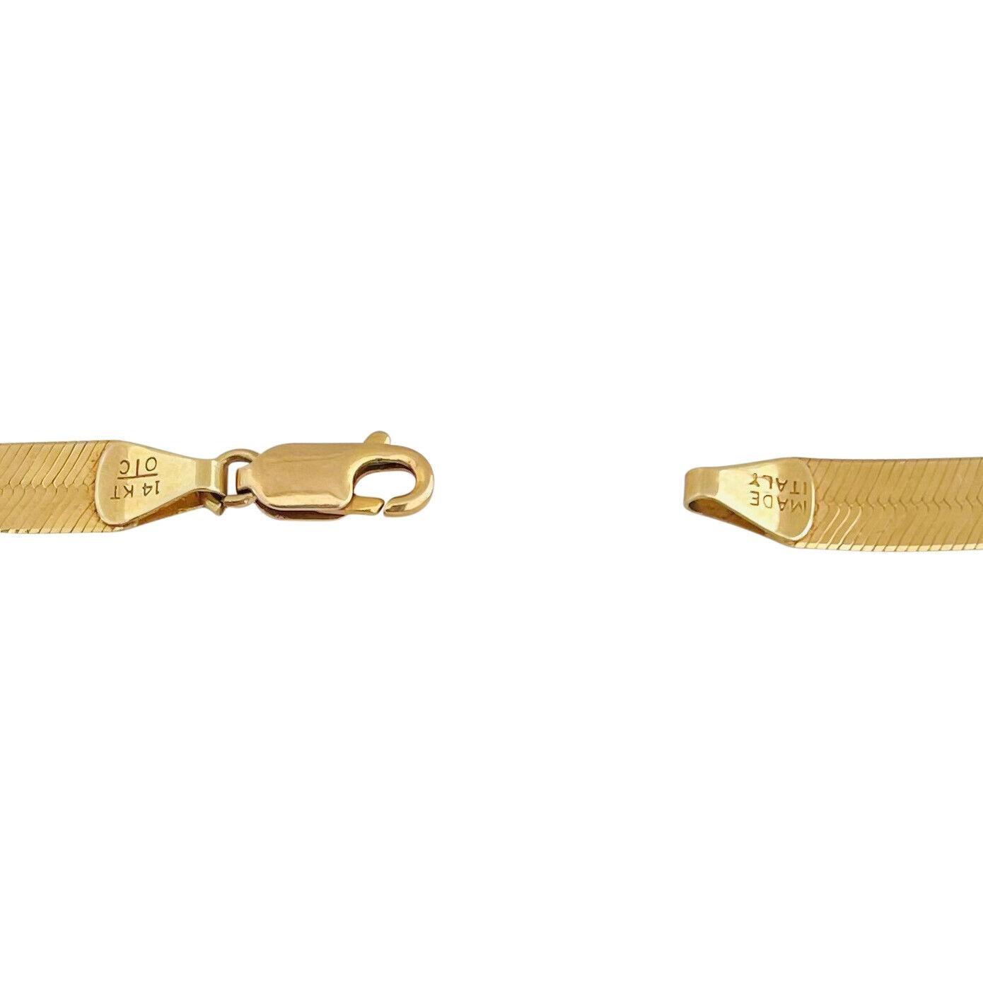 Women's or Men's 14 Karat Yellow Gold Solid Flat Herringbone Link Chain Necklace Italy 