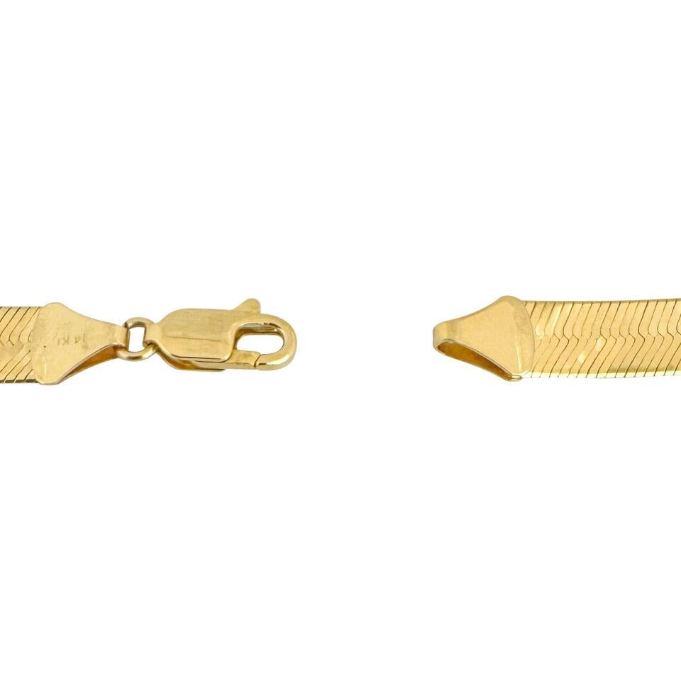 14 Karat Yellow Gold Solid Flat Herringbone Link Chain Necklace Italy 2