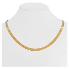 14 Karat Yellow Gold Solid Flat Herringbone Link Chain Necklace Italy