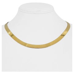 14 Karat Yellow Gold Solid Flat Herringbone Link Chain Necklace Italy