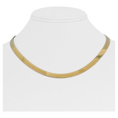 14 Karat Yellow Gold Solid Flat Ladies Herringbone Link Chain Necklace