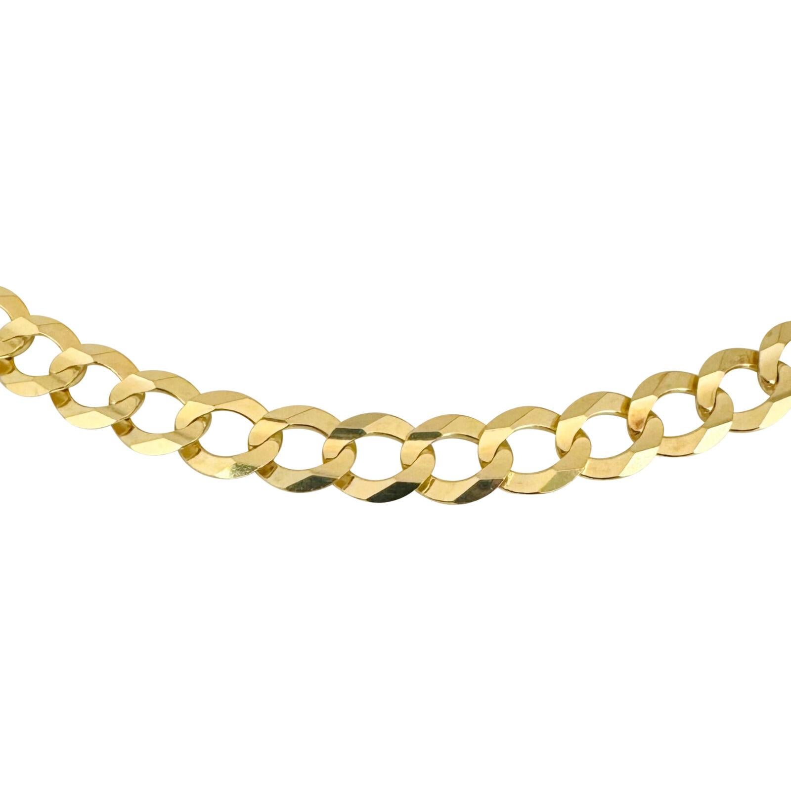 14 Karat Yellow Gold Solid Flat Men's Curb Link Chain Necklace In Good Condition For Sale In Guilford, CT