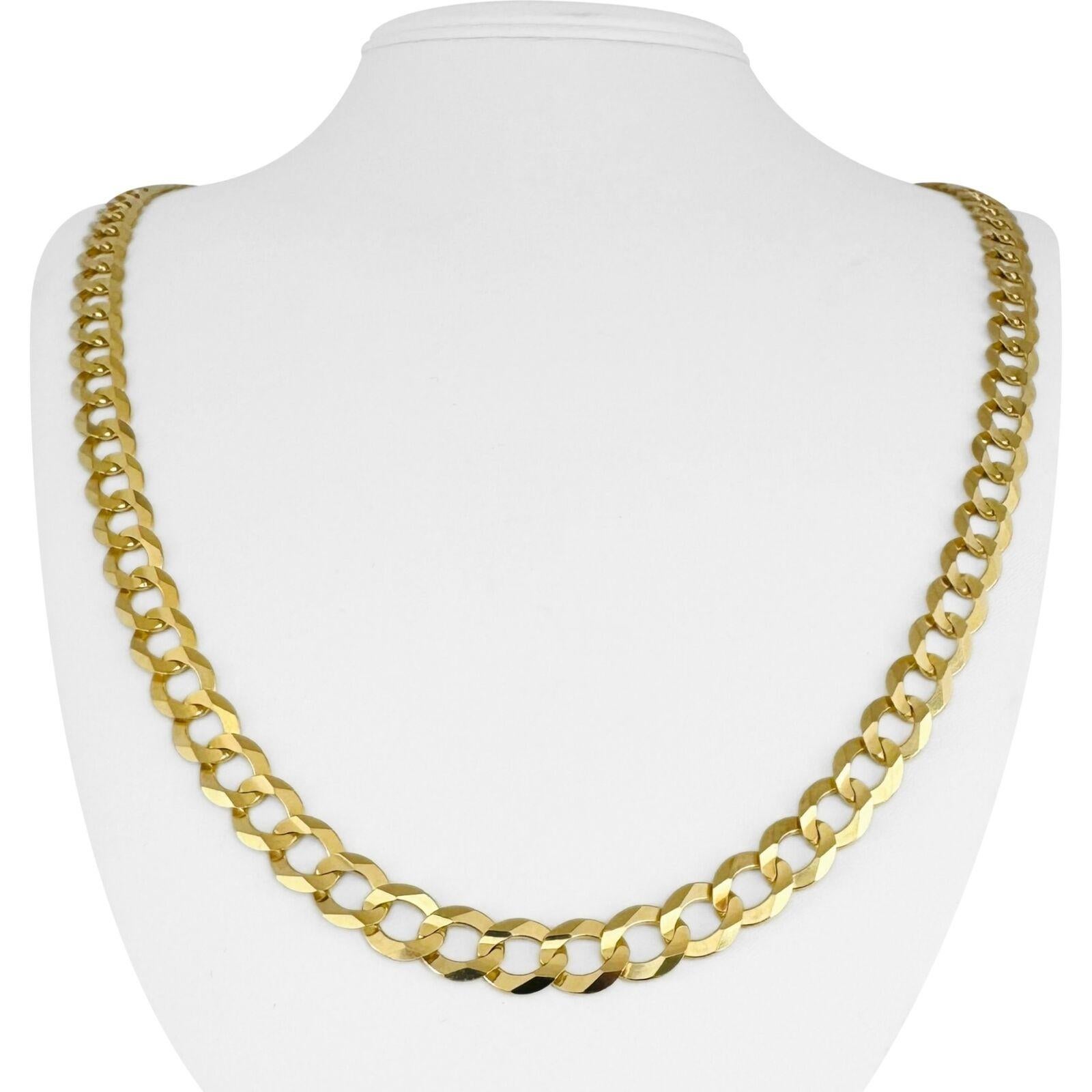 14 Karat Yellow Gold Solid Flat Men's Curb Link Chain Necklace For Sale 5