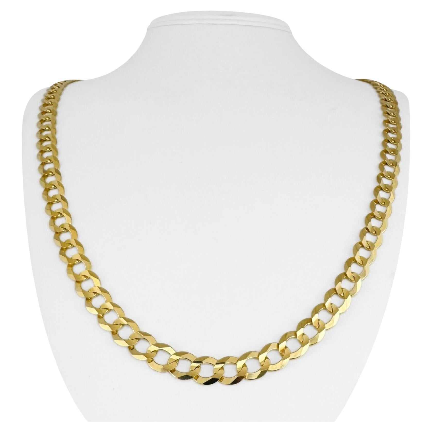 14 Karat Yellow Gold Solid Flat Men's Curb Link Chain Necklace For Sale