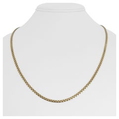 14 Karat Yellow Gold Solid Flattened Box Link Chain Necklace, Italy