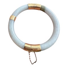 Bracelet à pince en or jaune 14 carats, jade vert massif 9,40 mm