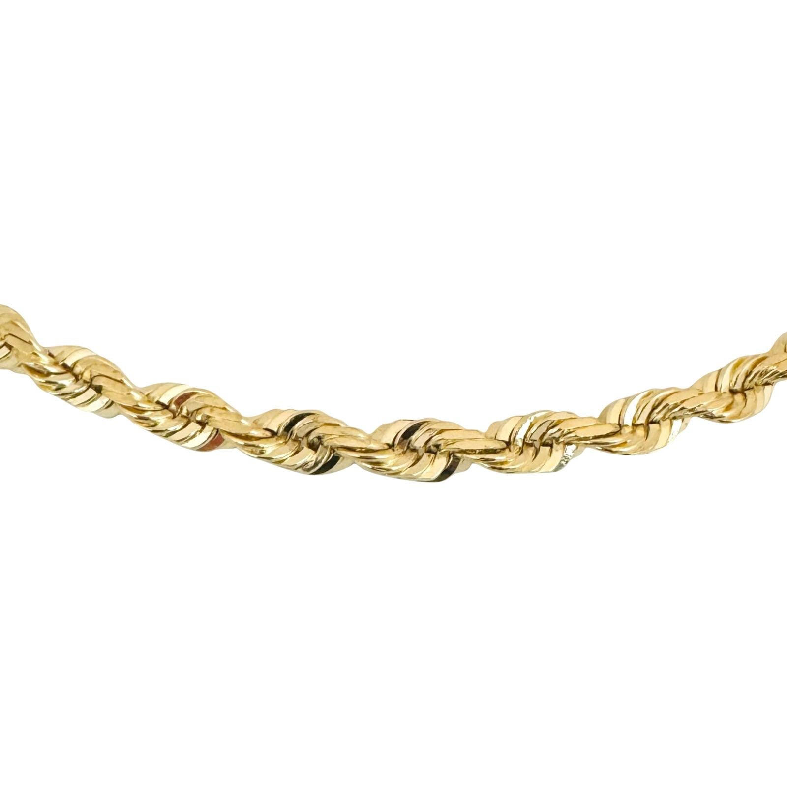 14 Karat Yellow Gold Solid Heavy Diamond Cut Rope Chain Necklace  In Good Condition In Guilford, CT
