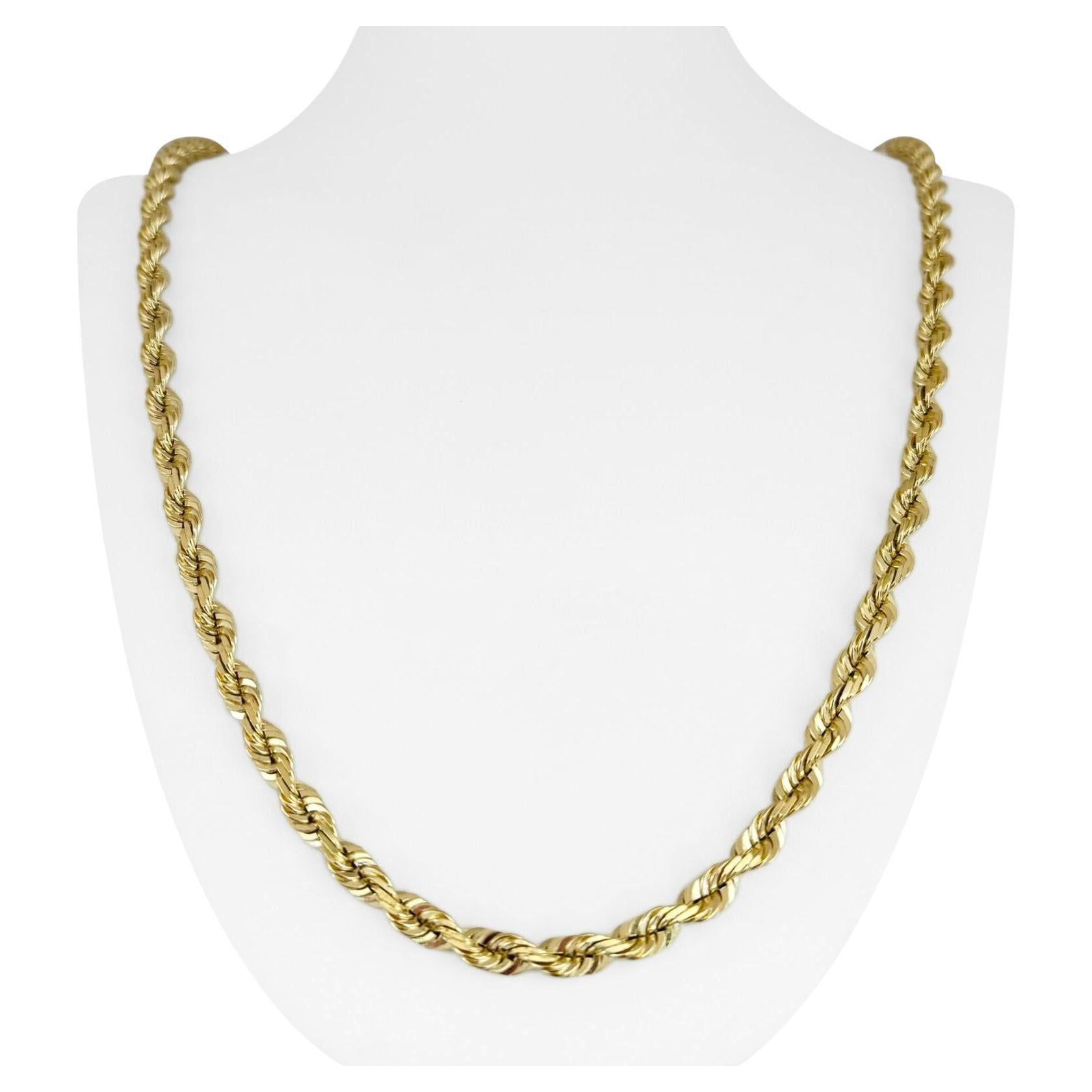 14 Karat Yellow Gold Solid Heavy Diamond Cut Rope Chain Necklace 