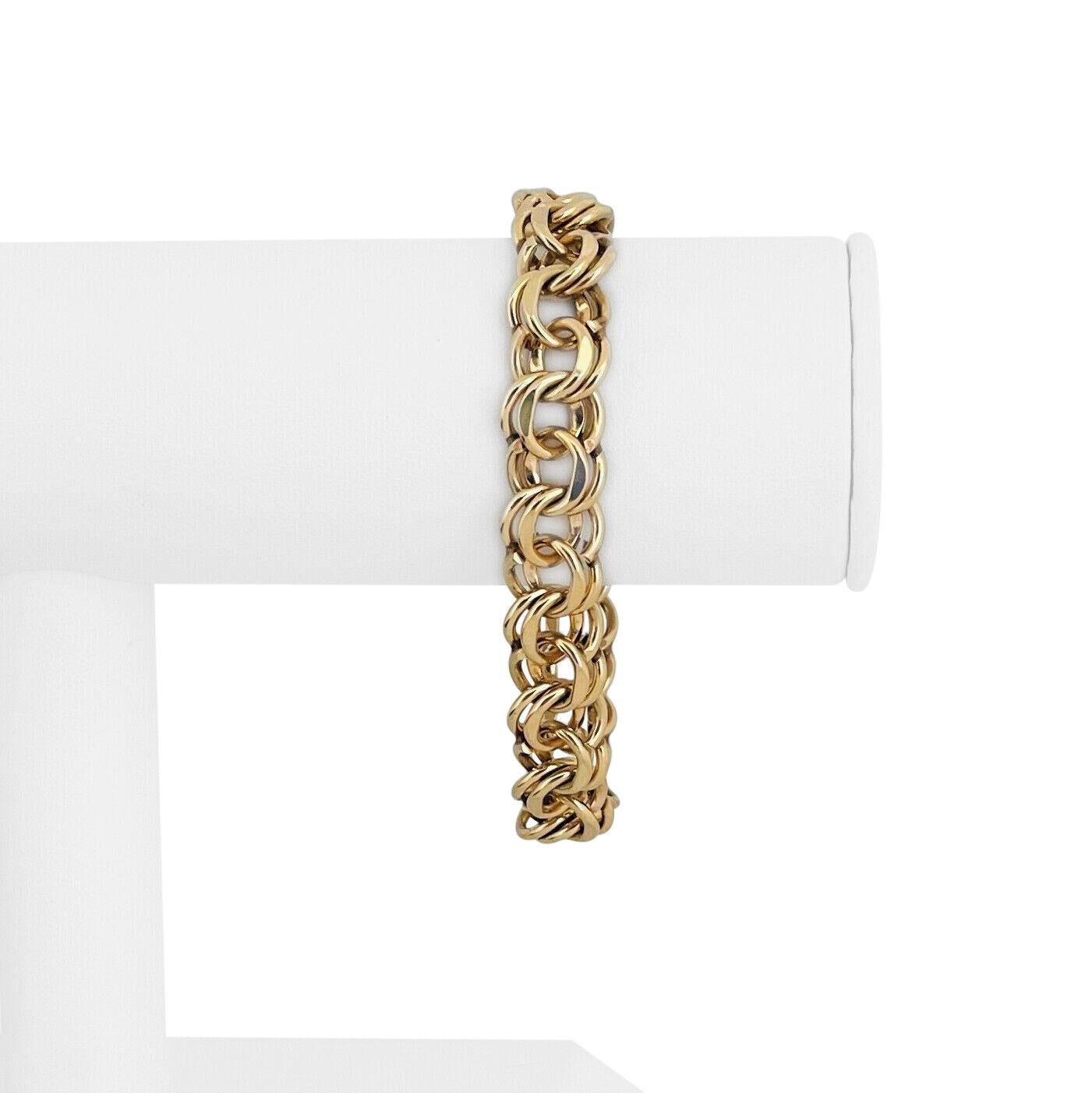 14k Gelbgold 37,4g solide schwere 11mm Doppelkreis Link Charm Armband 7,5