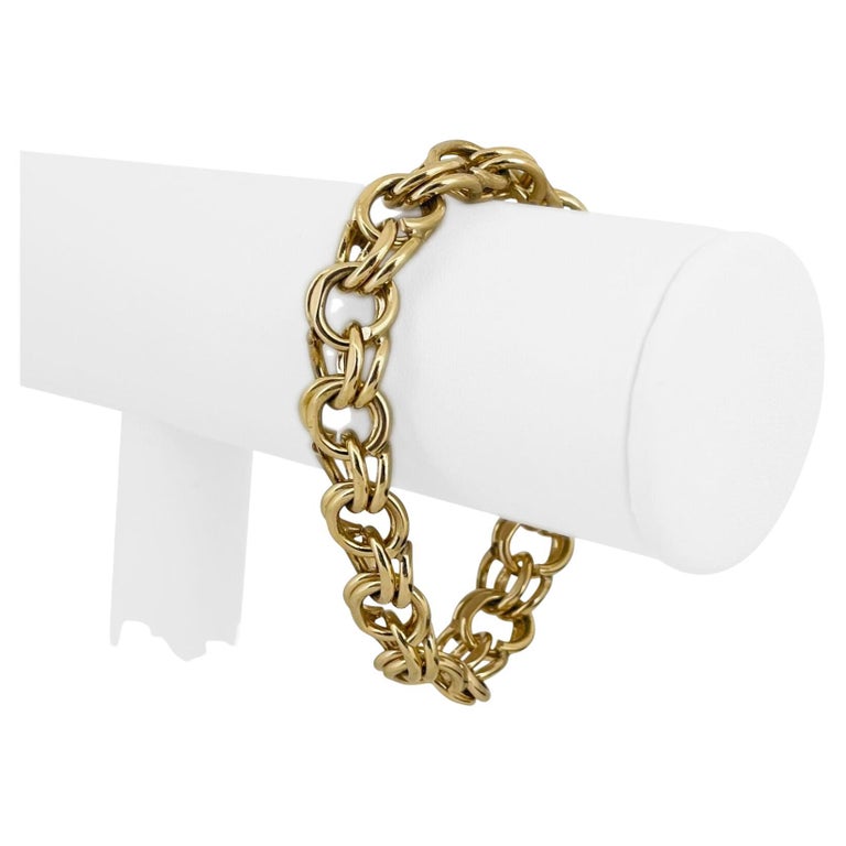 14 Karat Yellow Gold Solid Heavy Double Circle Link Charm Bracelet For
