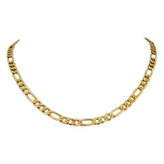14 Karat Yellow Gold Solid Heavy Figaro Link Chain Necklace, Italy