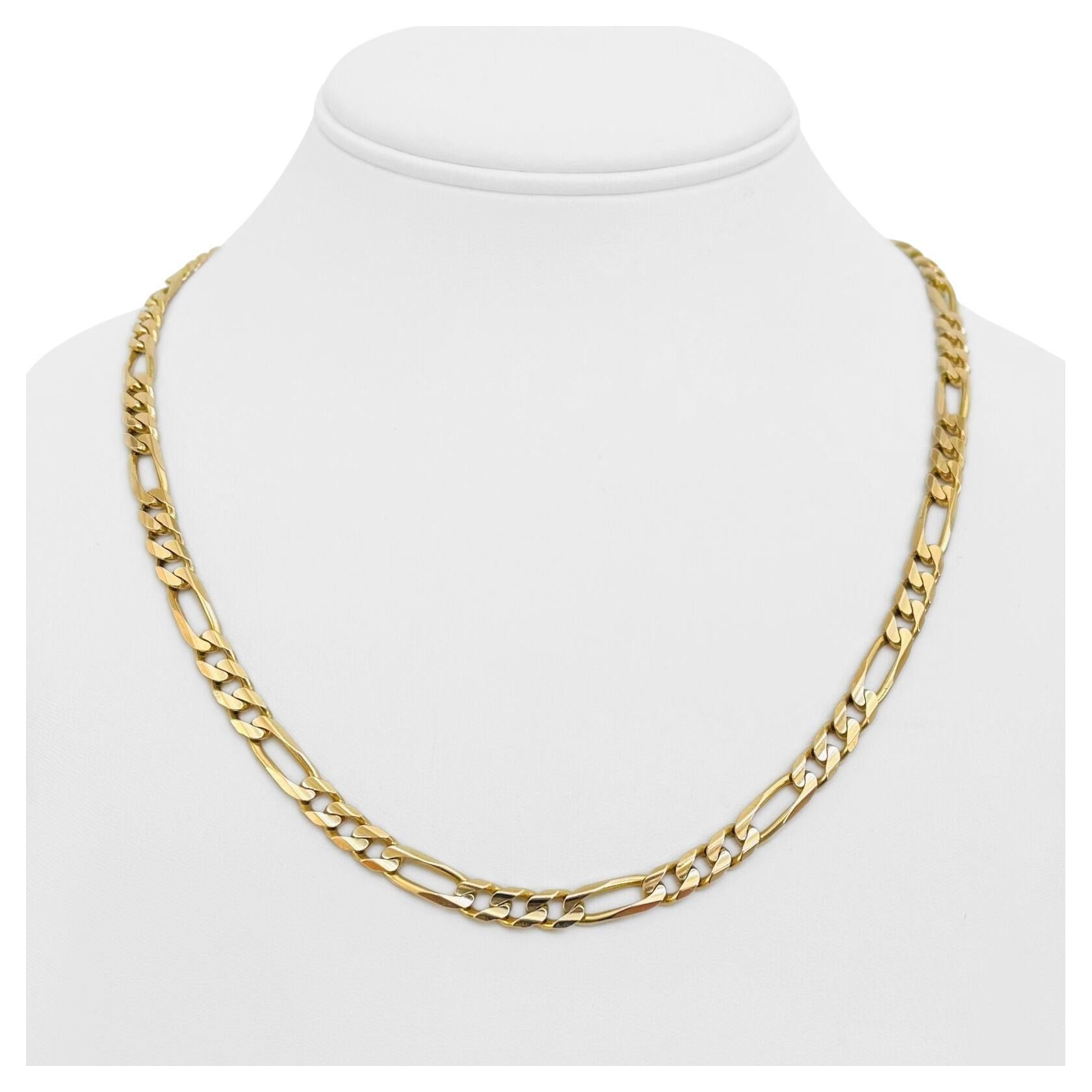 14 Karat Yellow Gold Solid Heavy Figaro Link Chain Necklace Italy 