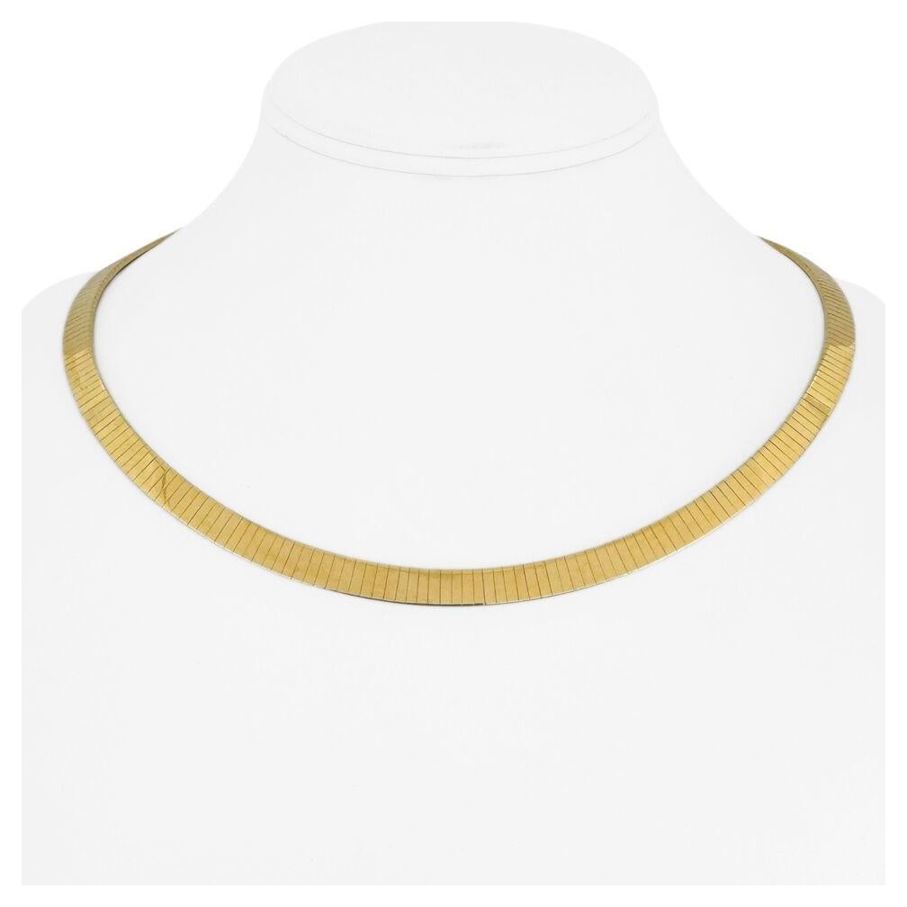 14 Karat Yellow Gold Solid Heavy Flat Omega Link Necklace Italy 