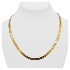 14 Karat Yellow Gold Solid Heavy Herringbone Link Chain Necklace Italy 