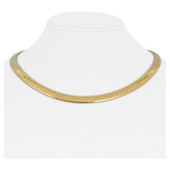 14 Karat Yellow Gold Solid Heavy Ladies Omega Link Necklace, Italy