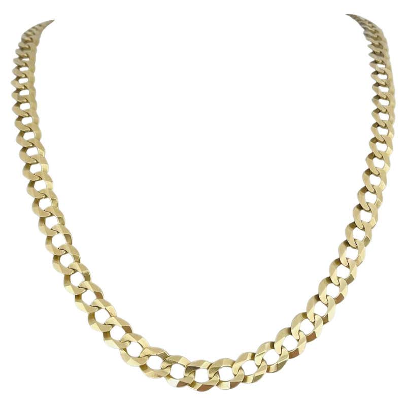 Curbed Chain 7-Tier Curbed Band Link Gold Necklace 14 Karat Vintage For Sale at ...