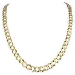 14 Karat Yellow Gold Solid Heavy Long Curb Link Chain Necklace, Italy