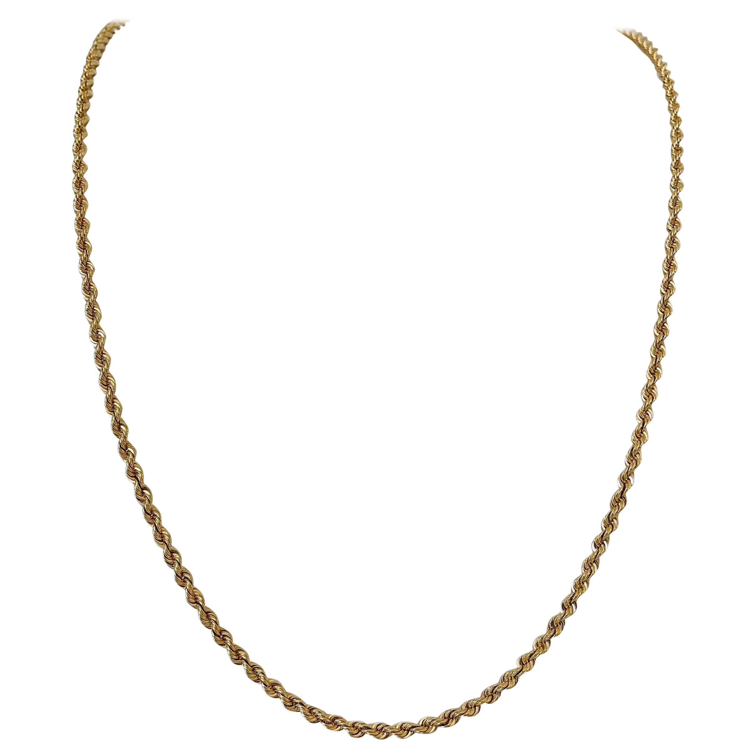 14 Karat Yellow Gold Solid Heavy Long Rope Chain Necklace