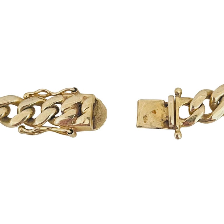 14 Karat Yellow Gold Solid Heavy Men's Curb Link Bracelet For Sale 2