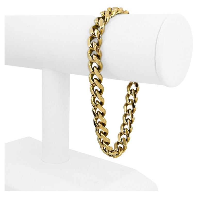 14 Karat Yellow Gold Solid Heavy Men's Curb Link Bracelet For Sale
