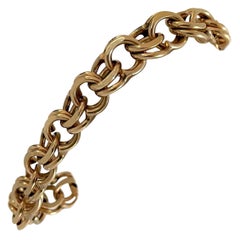 14 Karat Yellow Gold Solid Heavy Vintage Double Circle Link Charm Bracelet