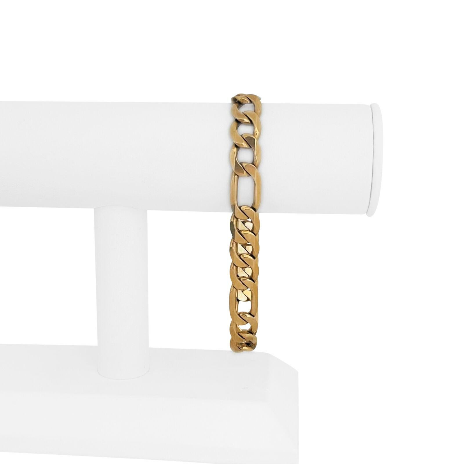 14k Gelbgold 42,3g solide schwere 11mm Vintage Figaro Link Armband Italien 9
