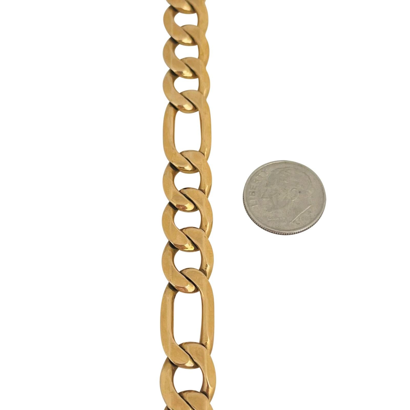 14 Karat Gelbgold Massives, schweres Vintage-Gliederarmband mit Figaro aus Italien für Damen oder Herren