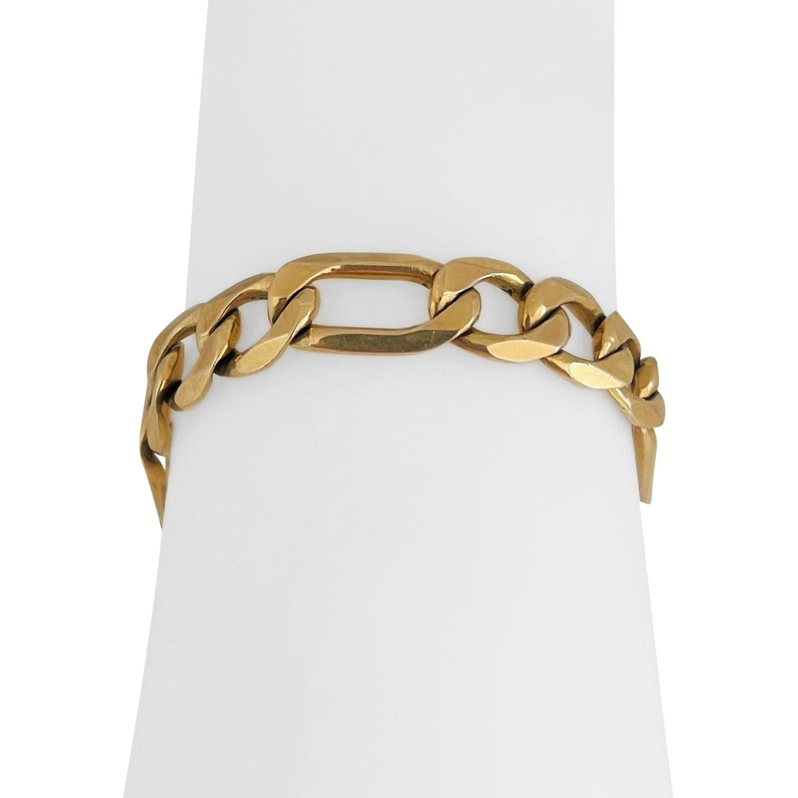 14 Karat Gelbgold Massives, schweres Vintage-Gliederarmband mit Figaro aus Italien 3