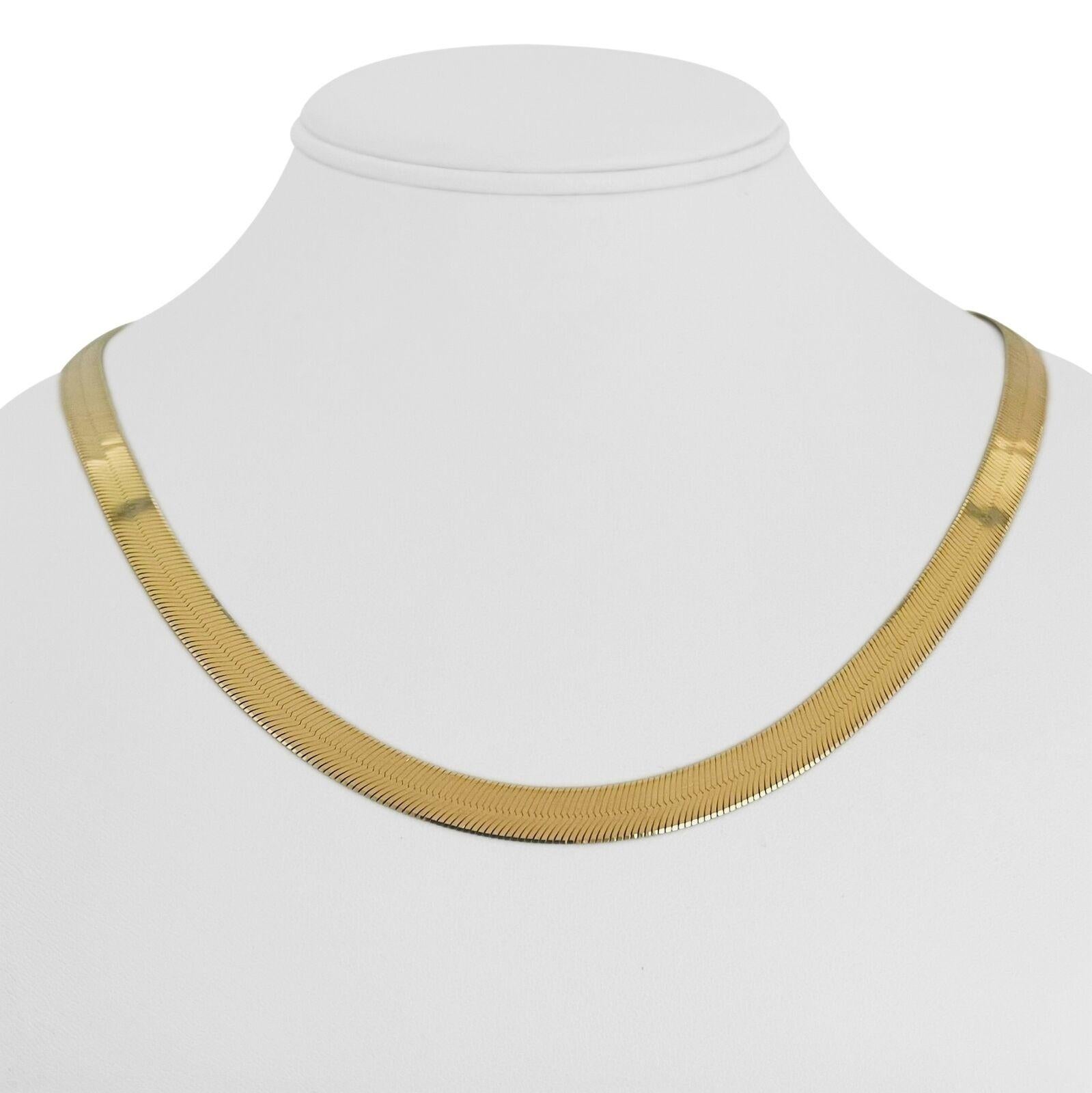 14 Karat Yellow Gold Solid Thin Herringbone Link Chain Necklace Italy