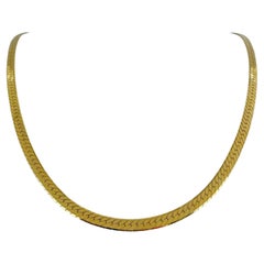 14 Karat Yellow Gold Solid Herringbone Link Chain Necklace Italy 
