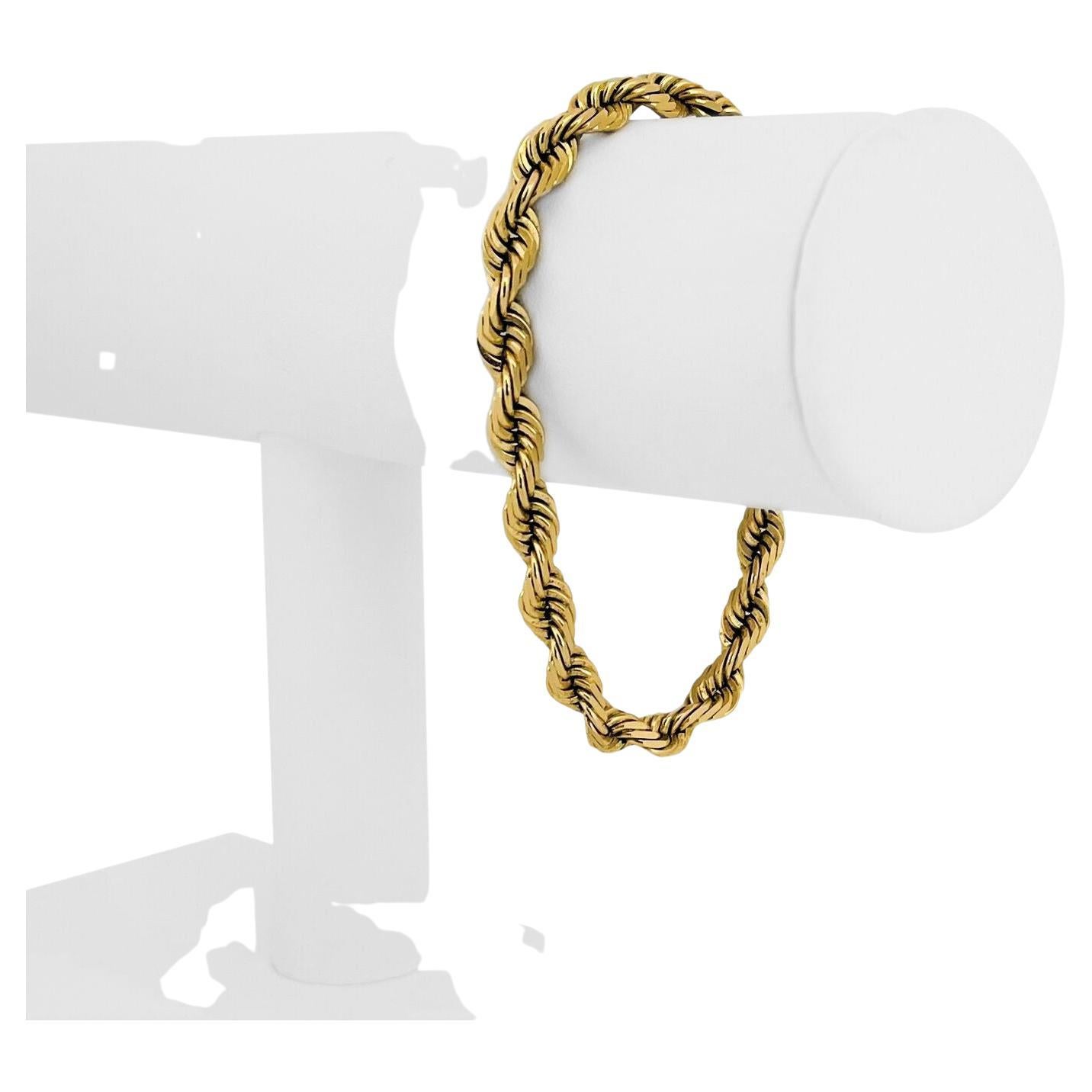 14 Karat Yellow Gold Solid Rope Chain Bracelet For Sale at 1stDibs