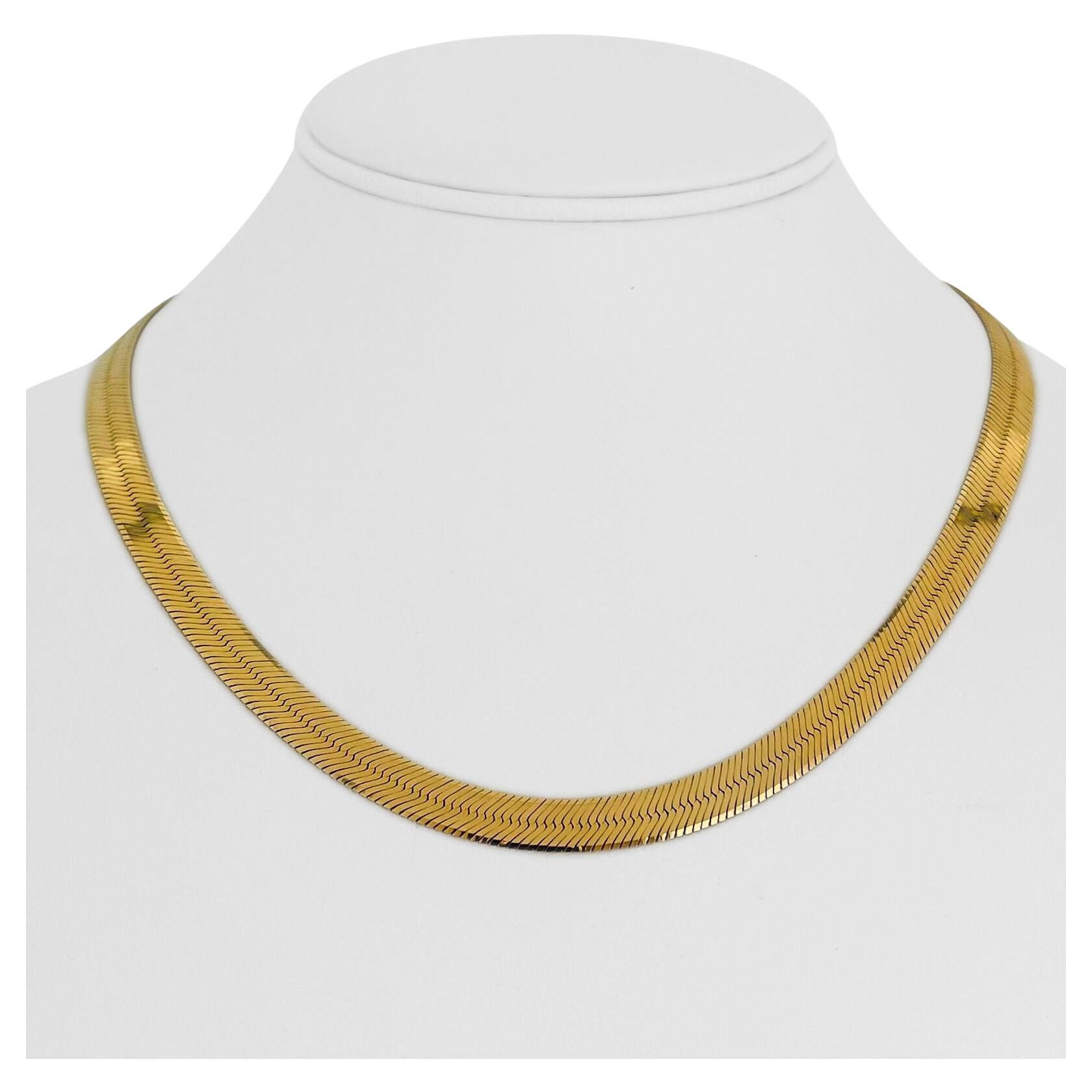 14 Karat Yellow Gold Solid Thick Herringbone Link Chain Necklace, Italy