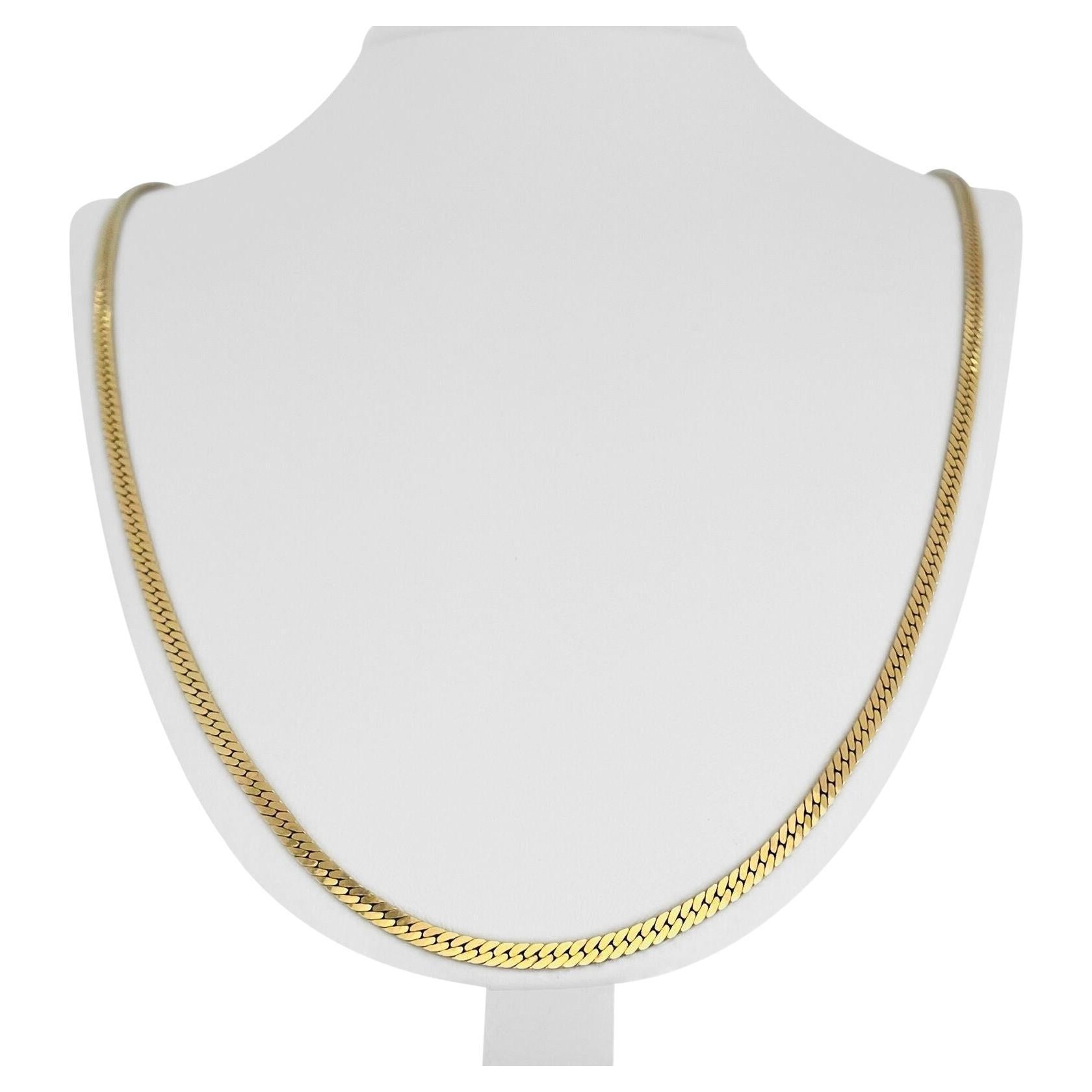 14 Karat Yellow Gold Solid Long Herringbone Link Chain Necklace Italy For Sale