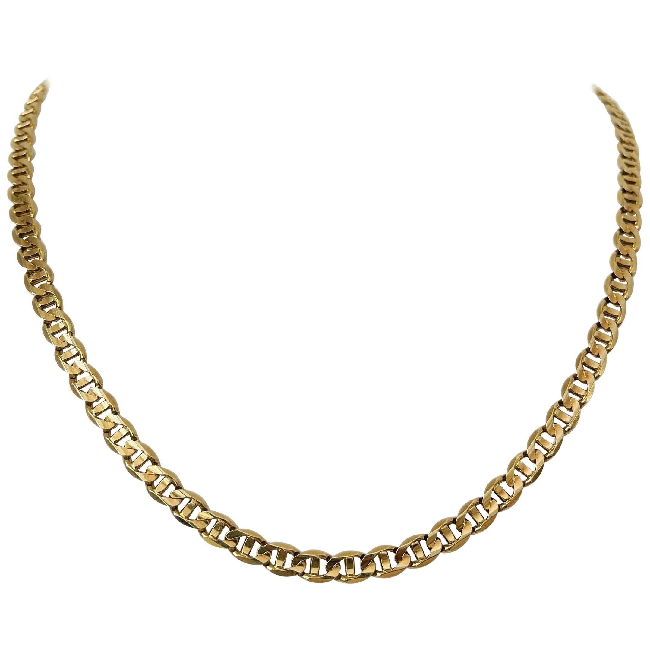 14 Karat Yellow Gold Solid Mariner Gucci Link Chain Necklace, Italy