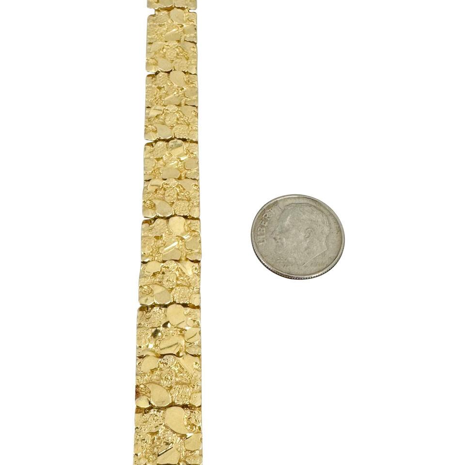 14 Karat Yellow Gold Solid Men's Chunky Nugget Link Bracelet Bon état à Guilford, CT