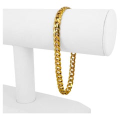 Retro 14 Karat Yellow Gold Solid Men's Curb Link Chain Bracelet Italy 