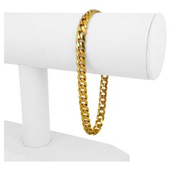 14 Karat Yellow Gold Solid Men's Curb Link Chain Bracelet Italy