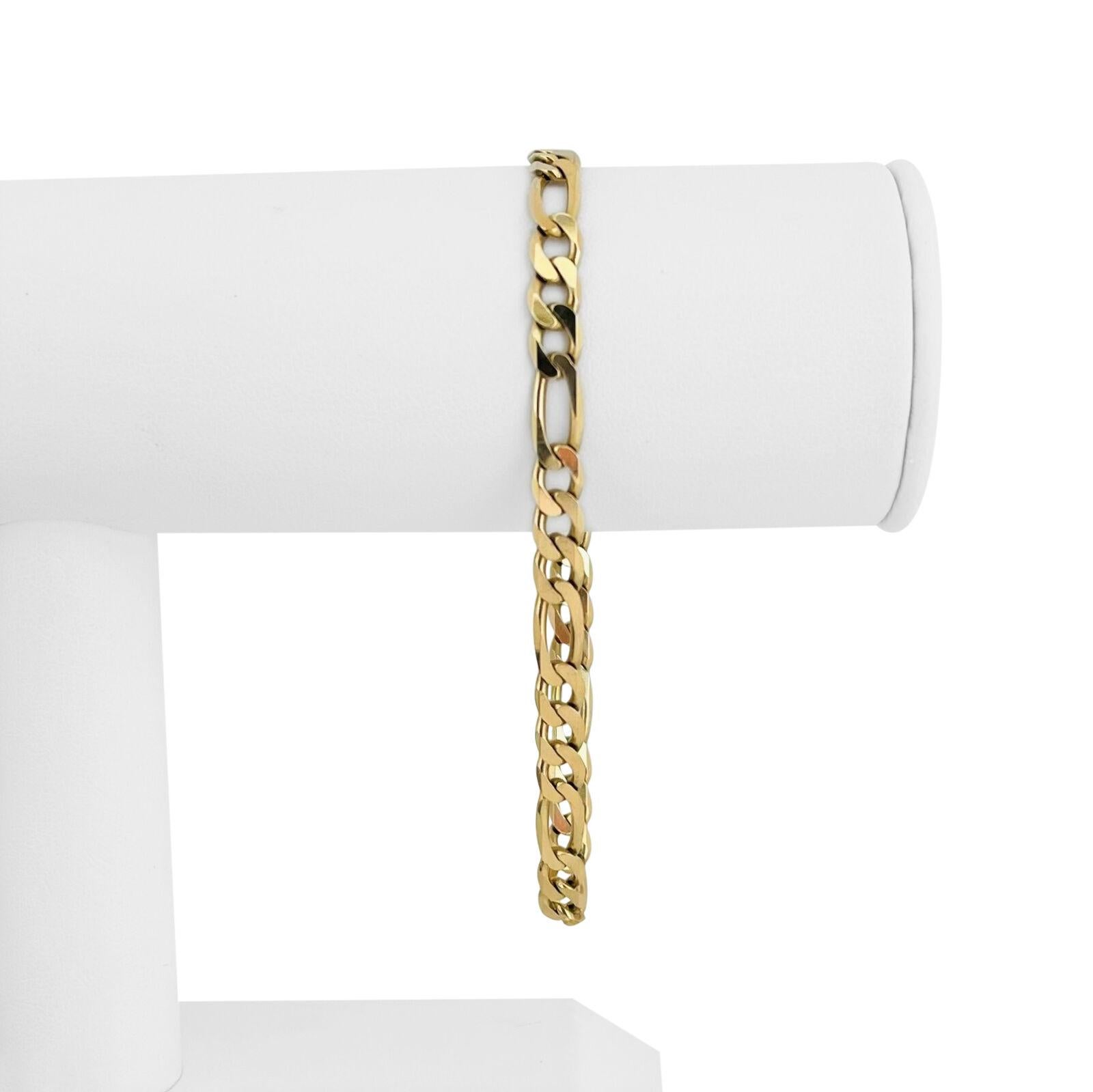 14k Yellow Gold 11.1g Solid Men's 5.5mm Figaro Link Bracelet Italy 8.25