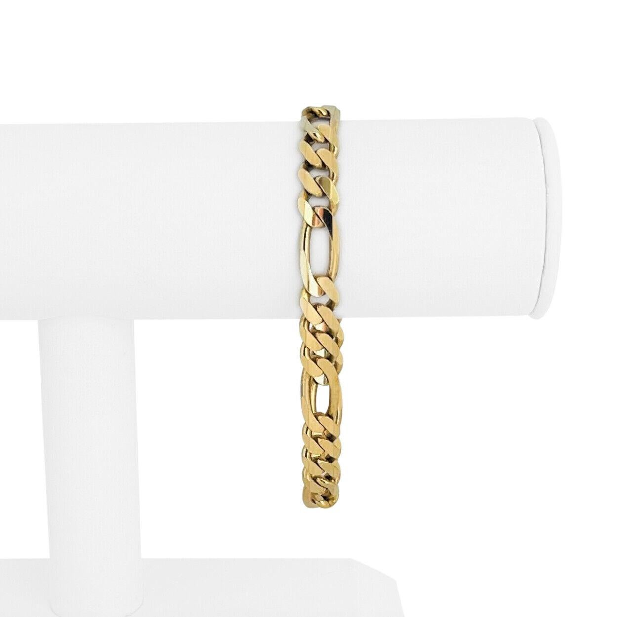 14k Yellow Gold 22.1g Solid Men's 7.5mm Figaro Link Bracelet Italy 8